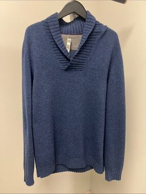 Navy Blue Shawl Collar Knit Sweater